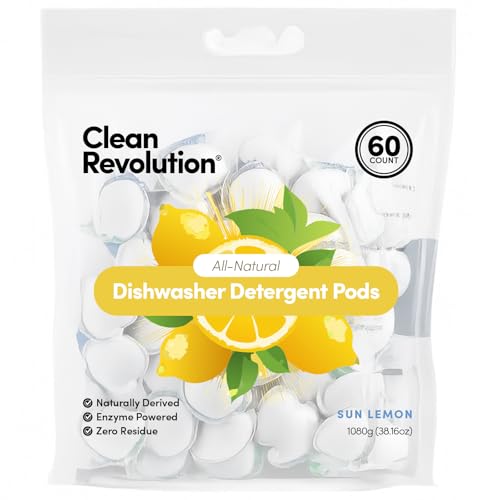 Pods de detergente para lavavajillas Clean Revolution, 60 unidades, con enzimas, sin aditivos químicos, sin residuos - LIMÓN SOL - Hecho en EE. UU. - imagen 3