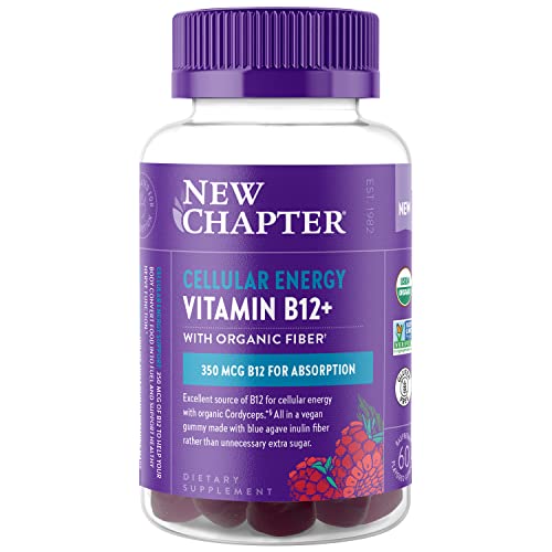 Gomitas Orgánicas de Vitamina B12+ New Chapter® – 47% Menos Azúcar, Veganas, 60ct, Sabor Frambuesa, Apoyo Energético Celular con Cordyceps, Sin OGM, - imagen 2