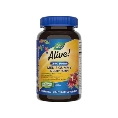 Multivitaminas Gummy para Hombres Nature's Way Alive! Sin Azúcar, Energía, Función Muscular, Sabor Durazno, 80 Gomas - imagen 4