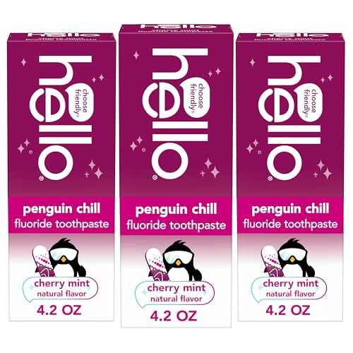 Pasta de Dientes Hello Penguin Chill para Niños con Flúor, Sabor a Cereza y Menta, Previene Caries, Fortalece Esmalte, Sin SLS, 4.2 oz (Paquete de 3) - imagen 1