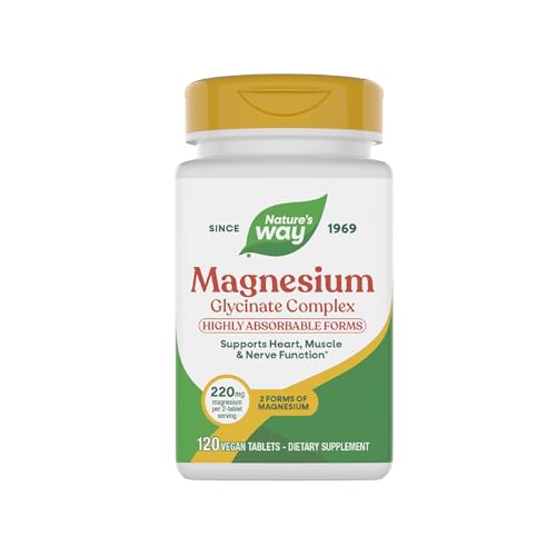 Complejo de Glicinato de Magnesio de Nature's Way, Apoya Corazón, Músculos y Nervios, Alta Absorción, 220 mg por 2 Tabletas, 120 Tabletas, Sin - imagen 1