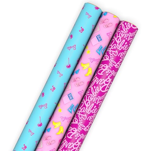 Papel de Regalo Hallmark Barbie Rosa y Azul (3 Rollos: 60 Pies Cuadrados Totales) para Cumpleaños, Niños, Adolescentes, Día de Galentín, Día de las - imagen 2
