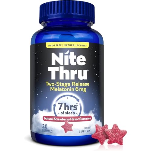 Nite Thru Melatonina de Liberación en Dos Etapas, 6mg, Fresa, Suplemento Dietético, 30 Gomas - imagen 1