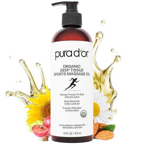 PURA D'OR Aceite Orgánico para Masaje Deportivo de 16 Oz - Jojoba, Girasol, Almendra, Toronja y Eucalipto - Alivia el Dolor Muscular - imagen 5