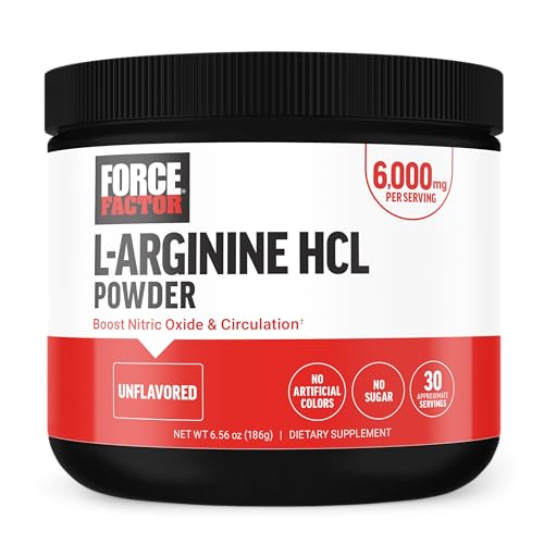 Force Factor L Arginina HCL, Suplemento de L-Arginina para Aumentar Óxido Nítrico, Mejora la Circulación y el Flujo Sanguíneo, 6000mg, Sin Sabor, 30 - imagen 2