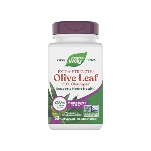 Extracto de Hoja de Olivo Nature's Way, 250 mg por porción, 20% Oleuropeína, 60 Cápsulas Veganas, Apoya la Salud del Corazón, No GMO - imagen 3