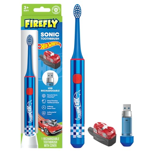 Cepillo de Dientes Firefly Slim Sonic Hot Wheels con Carga USB y Funda Antibacteriana, Para Niños de 3 Años en Adelante, 1 Unidad - imagen 1