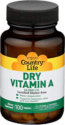 Country Life Vitamina A 10,000 UI - Suplemento para Inmunidad, Piel y Salud Visual, 100 Tabletas, Vegano, Sin Gluten, Halal, Kosher, 50% Beta-Caroteno - imagen 1