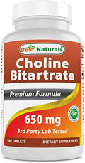 Choline Bitartrato 650 mg de Best Naturals (Sin OGM) para Función Cognitiva Saludable - 180 Tabletas - imagen 1
