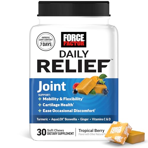 Force Factor Daily Relief Soporte Articular, Fórmula Natural con Boswellia, Cúrcuma, Jengibre, Vitaminas C y D para Movilidad y Flexibilidad, Sabor - imagen 1
