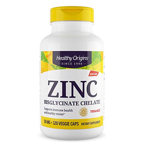 Zinc Bisglicinato Quelado Healthy Origins 50 mg, 120 Cápsulas Veganas - Alta Biodisponibilidad TRAACS de Albion, Apoya la Salud Inmunológica y - imagen 1