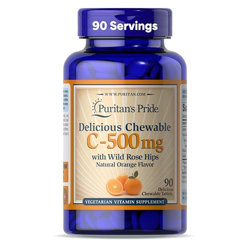 Vitamin C Masticable 500mg con Rosa Mosqueta y Sabor Naranja de Puritan's Pride, 90 Tabletas - imagen 1