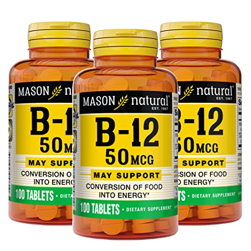 Mason Natural Vitamina B12 50 mcg con Calcio, 300 Días, Suplemento Dietético para Energía Natural, 100 Tabletas (Paquete de 3) - imagen 2