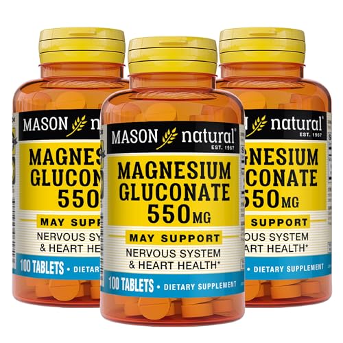 Mason Natural Gluconato de Magnesio 550 mg, 300 Días de Suministro para Corazón y Sistema Nervioso Saludables, 100 Tabletas (Paquete de 3) - imagen 3