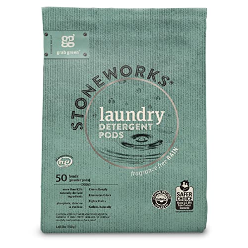 Grab Green Stoneworks Cápsulas de Detergente para Ropa, Ecológicas y Sin Fragancia, 50 Lavados (Paquete de 1) - Certificación EPA Safer Choice - imagen 1