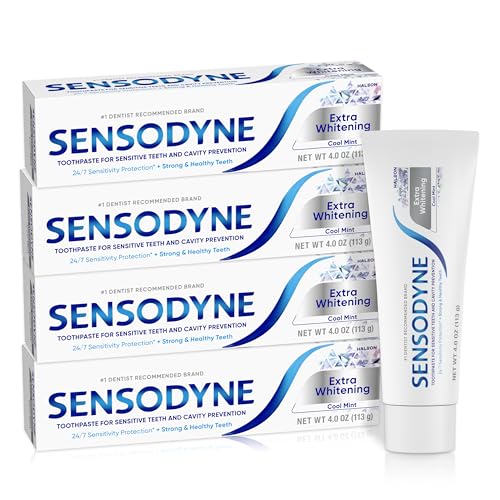 Pasta de Dientes Sensodyne Extra Blanqueadora para Dientes Sensibles y Prevención de Caries, Exclusiva de , Menta Fresca, 4 Onzas (Paquete de 4) - imagen 6
