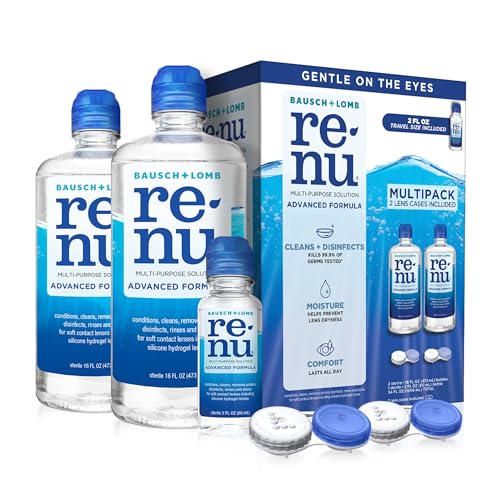 Solución para Lentes de Contacto Renu, Fórmula Avanzada, Multiusos con Estuche, Limpia, Desinfecta, Hidrata Lentes Blandos, 16 Fl Oz (Paquete de 2) + - imagen 6
