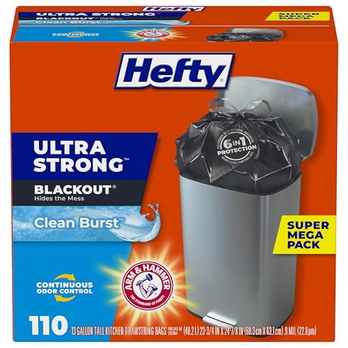 Bolsas de Basura Hefty Ultra Strong de 13 Galones, Negras, Resistentes, con Cierre de Cuerda, Control de Olores, Aroma Clean Burst, Paquete de 110 - imagen 2