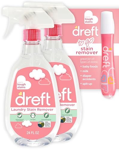 Removedor de manchas Dreft para ropa de bebé y spray hipoalergénico, tamaño de viaje, 24 Fl Oz (Paquete de 2 + bolígrafo quitamanchas) - imagen 4