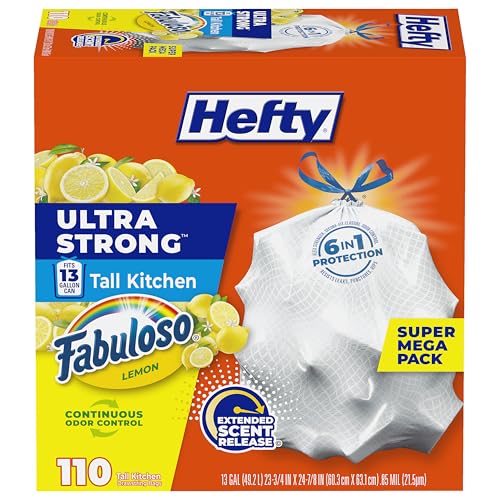 Bolsas de Basura Hefty Ultra Strong de 13 Galones, Resistentes a Filtraciones y Desgarros, Control de Olores, Aroma a Limón Fabuloso, 110 Piezas - imagen 1