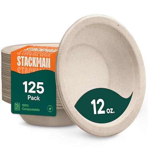 Tazones de Papel Stack Man, 100% Compostables, Desechables para Sopa [Paquete de 125] 12 oz. Resistentes, Ecológicos, Biodegradables - Color Marrón - imagen 5