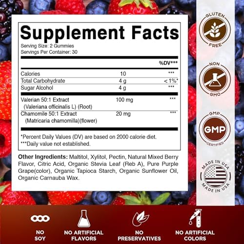 Gomitas de Raíz de Valeriana y Manzanilla Vitamatic – Extracto Botánico a Base de Plantas – Sabor Berry Mixto – Veganas, Sin OGM, Sin Gluten – - imagen 2