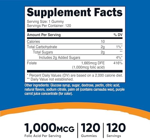 Gomitas Vegetarianas de Ácido Fólico Nutricost (120 gomitas, 1 mg por porción) - Suplemento para Hombres y Mujeres - imagen 2