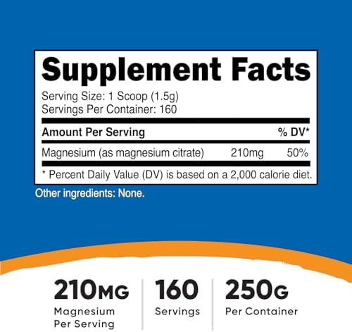 Polvo de Citrato de Magnesio Nutricost (Sin Sabor, 250 Gramos) - imagen 2