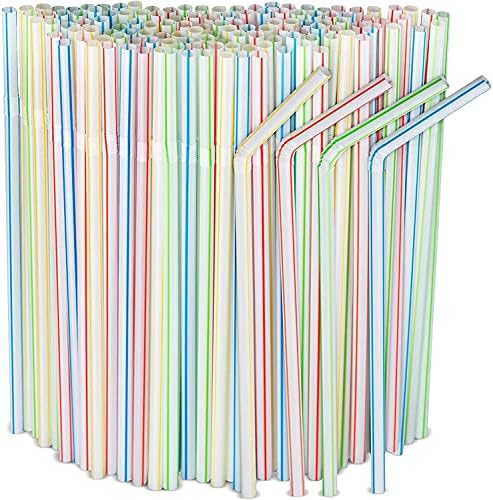 Popotes de Plástico Flexibles de 600 Piezas, 8 de Largo, Rayas de Múltiples Colores, Ideales para Bebidas, Jugos, Leche, Té, Cócteles y Fiestas - imagen 1