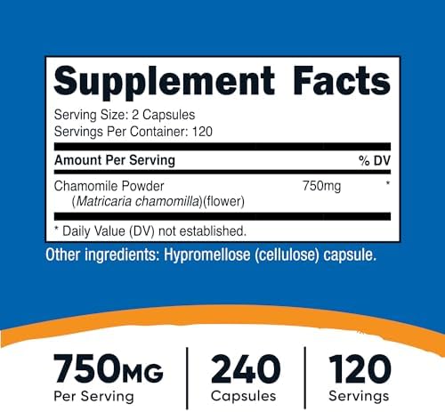 Nutricost Manzanilla 750mg, 240 Cápsulas Vegetarianas, 120 Porciones - Libre de OGM, Sin Gluten - imagen 2
