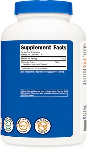 Nutricost Manzanilla 750mg, 240 Cápsulas Vegetarianas, 120 Porciones - Libre de OGM, Sin Gluten - imagen 5