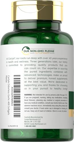 Suplemento de Ajo Sin Olor Carlyle | 400 Cápsulas Blandas | Extracto Herbal | Fórmula Sin OGM y Sin Gluten - imagen 3