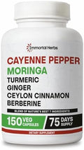 Cápsulas de Pimiento Cayena, Moringa, Cúrcuma y Jengibre Immortal Herbs, 150 Píldoras, Extra Fuerte, Sin OGM y Sin Gluten, Berberina HCL y Extracto - imagen 1