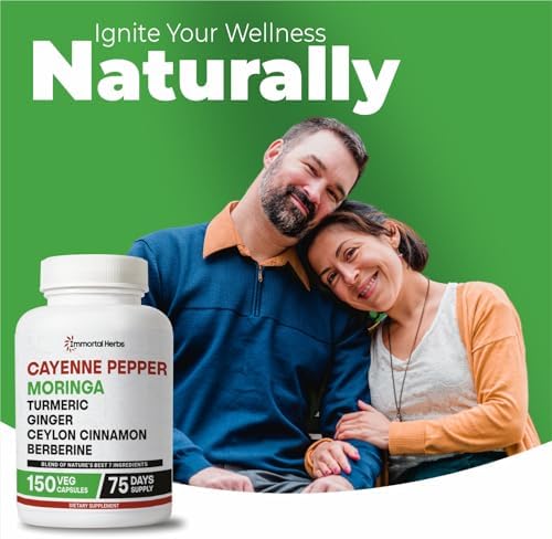 Cápsulas de Pimiento Cayena, Moringa, Cúrcuma y Jengibre Immortal Herbs, 150 Píldoras, Extra Fuerte, Sin OGM y Sin Gluten, Berberina HCL y Extracto - imagen 7