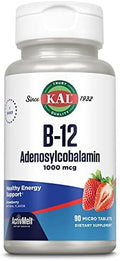 KAL Vitamina B12 Adenosilcobalamina 1000 mcg - Suplemento de Energía para Hombres y Mujeres, Sabor Fresa - 90 Tabletas Micro Activas - imagen 1