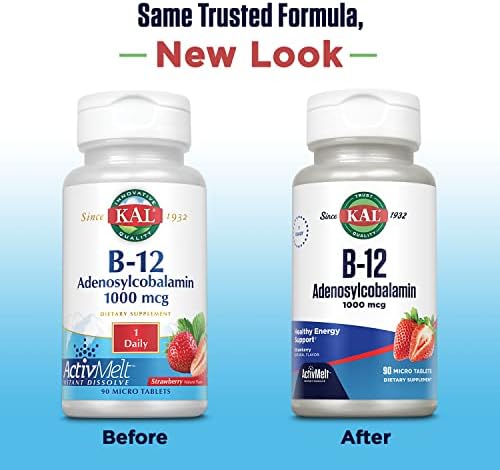 KAL Vitamina B12 Adenosilcobalamina 1000 mcg - Suplemento de Energía para Hombres y Mujeres, Sabor Fresa - 90 Tabletas Micro Activas - imagen 3
