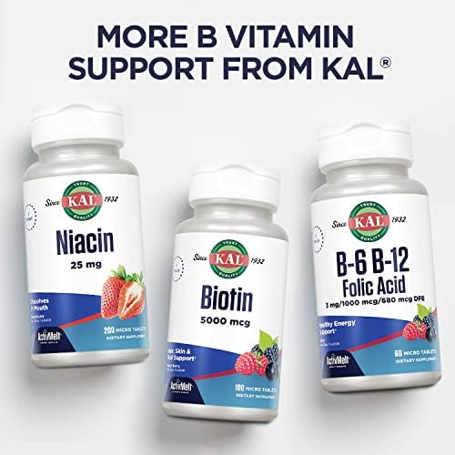 KAL Vitamina B12 Adenosilcobalamina 1000 mcg - Suplemento de Energía para Hombres y Mujeres, Sabor Fresa - 90 Tabletas Micro Activas - imagen 7