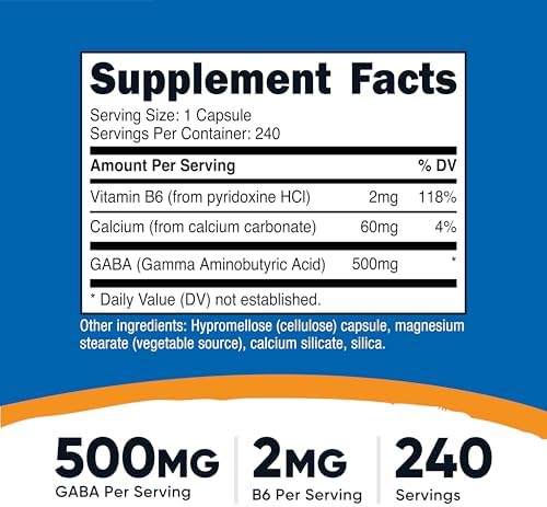 Nutricost GABA (Ácido Gamma Aminobutírico) + Vitamina B6, 500mg por Porción, 240 Cápsulas - imagen 2