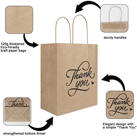 Bolsa de Papel Kraft Mediana Marrón 50 Piezas 8x4.75x10 Pulgadas con Asas, Ideal para Fiestas, Compras y Manualidades, 50pcs - imagen 4