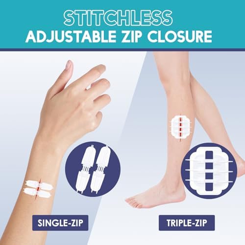 Tiras de Cierre de Heridas Zip Stitch, Kit de Cierre de Laceraciones de 32 Piezas - 2 Tipos de Bandas Mariposa para Cierre de Heridas, Kit de Suturas - imagen 5