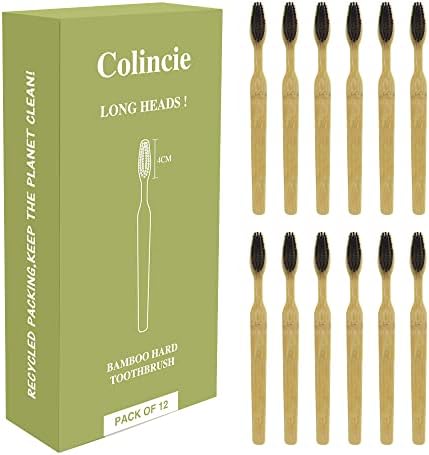 Cepillo de Dientes Colincie Extra Duro y Firme de Carbón de Bambú con Cabeza Larga y Mango Ancho, Blanqueamiento Dental, Paquete de 12 - imagen 1
