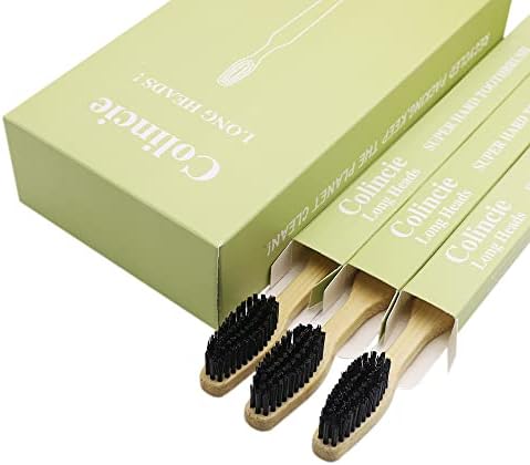 Cepillo de Dientes Colincie Extra Duro y Firme de Carbón de Bambú con Cabeza Larga y Mango Ancho, Blanqueamiento Dental, Paquete de 12 - imagen 2