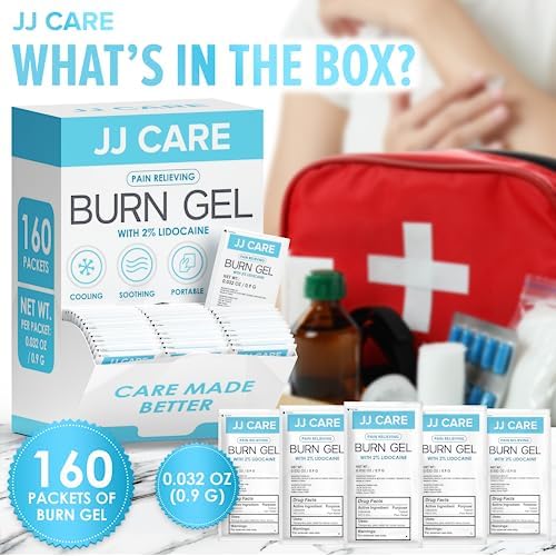 Gel para Quemaduras JJ CARE (Paquete de 160), Gel Calmante para Quemaduras Menores, Paquetes Individuales de ros Auxilios con Lidocaína y Aloe Vera - imagen 5