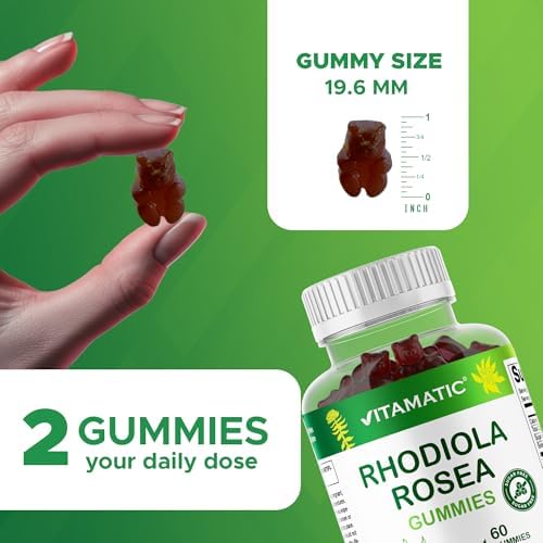 Gomitas Vitamatic de Rhodiola Rosea – Extracto a base de plantas sin azúcar – Sabor frutos rojos – Veganas, No GMO – Suplemento adaptógeno – 60 piezas - imagen 2