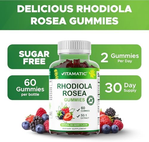 Gomitas Vitamatic de Rhodiola Rosea – Extracto a base de plantas sin azúcar – Sabor frutos rojos – Veganas, No GMO – Suplemento adaptógeno – 60 piezas - imagen 5