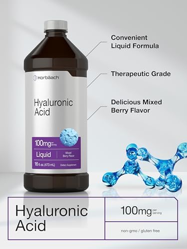 Suplemento Líquido de Ácido Hialurónico Horbäach | 100 mg | 16 oz | Sabor Mezcla de Berries | Fórmula Sin OGM y Sin Gluten - imagen 4