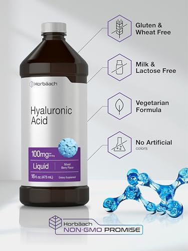 Suplemento Líquido de Ácido Hialurónico Horbäach | 100 mg | 16 oz | Sabor Mezcla de Berries | Fórmula Sin OGM y Sin Gluten - imagen 5
