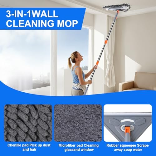 Mopa de Pared ZYHZYHA con Mango de 80 Pulgadas, Herramienta Limpiadora para Ventanas, Paredes, Ventiladores de Techo, Polvo y Pisos, Incluye 6 Paños - imagen 2