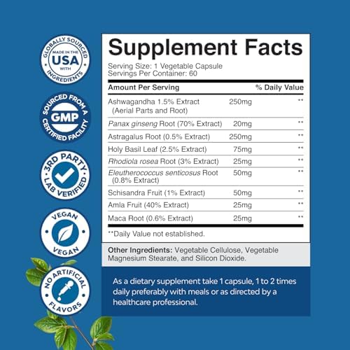 Suplemento Herbal Adaptógeno para el Ánimo - Adaptógenos Calmantes para Manejo de Estrés y Cortisol con Ashwagandha, Rhodiola y Maca - Vegano - 60 - imagen 3