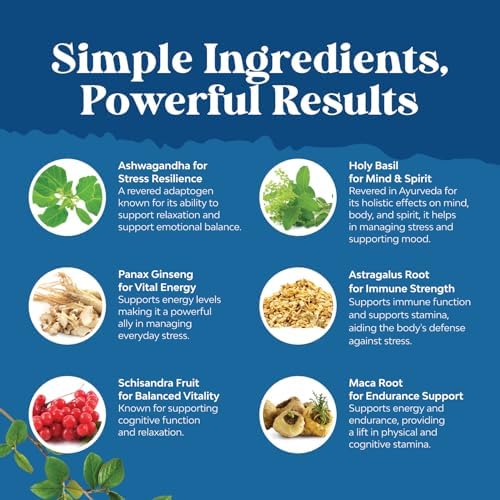 Suplemento Herbal Adaptógeno para el Ánimo - Adaptógenos Calmantes para Manejo de Estrés y Cortisol con Ashwagandha, Rhodiola y Maca - Vegano - 60 - imagen 5